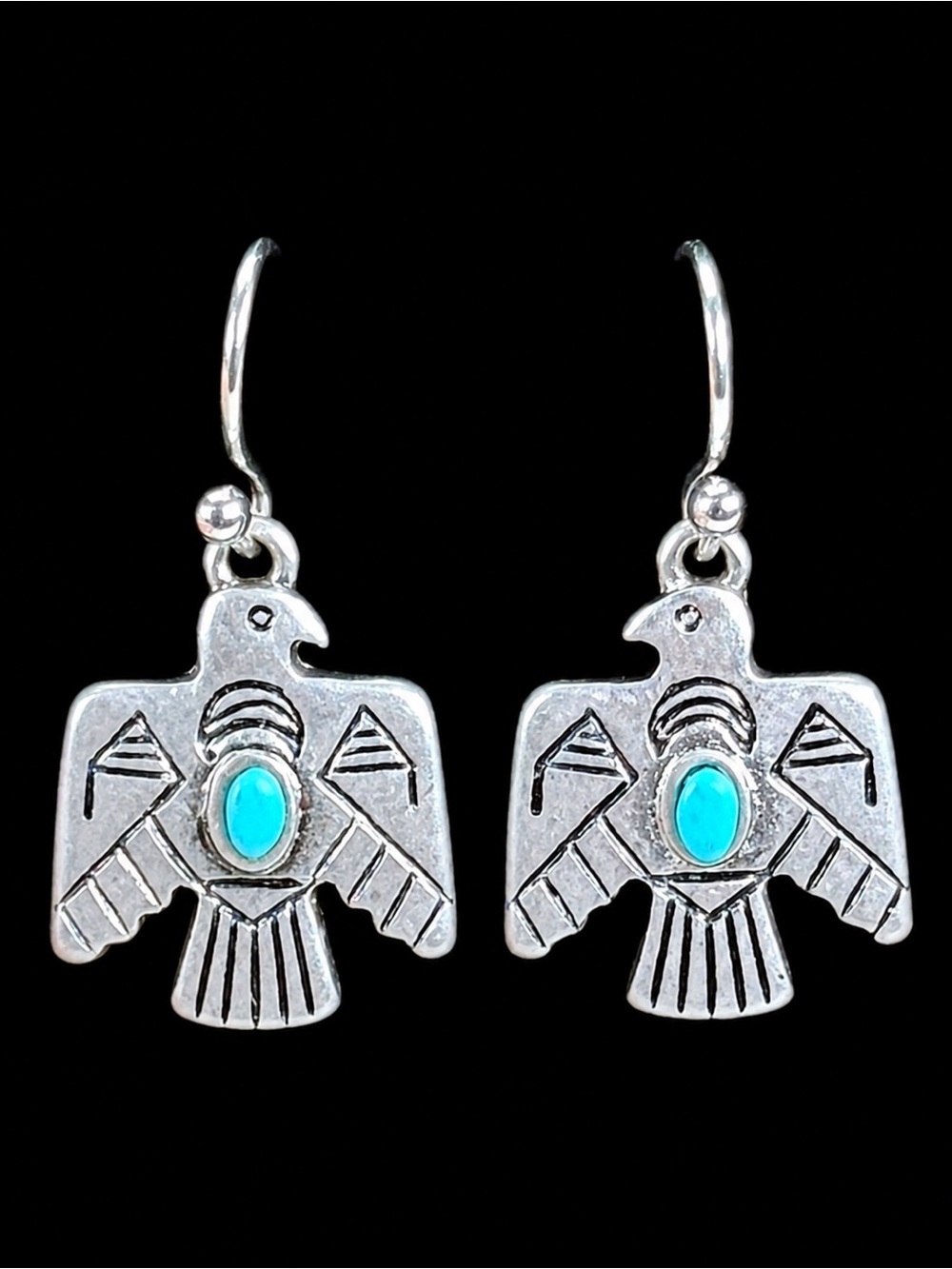 Vintage CHAPS Thunderbird Earrings Turquoise Silver Tone Southwestern Dangle